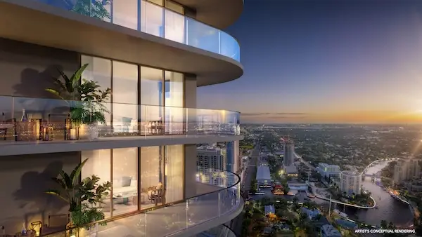 Night view from a private balcony at Natiivo Fort Lauderdale overlooking the downtown skyline